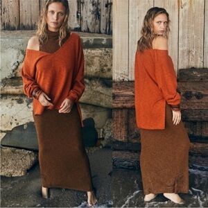 Free People FP Beach Solari Oversized Slouchy Orange Cotton Blend Sweater small